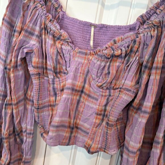 Free People Purple Plaid Top Size Small - Picture 3 of 8